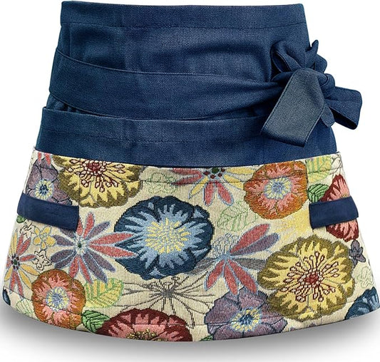 Garden Apron for Woman, Serve Apron Cute, Flora Half Apron with 8 Pockets, Valentines Gift for Mom Wife Girlfriend