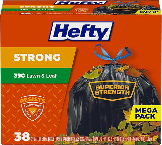 Hefty Strong Lawn & Leaf Trash Bags, 39 Gallon, 38 Count