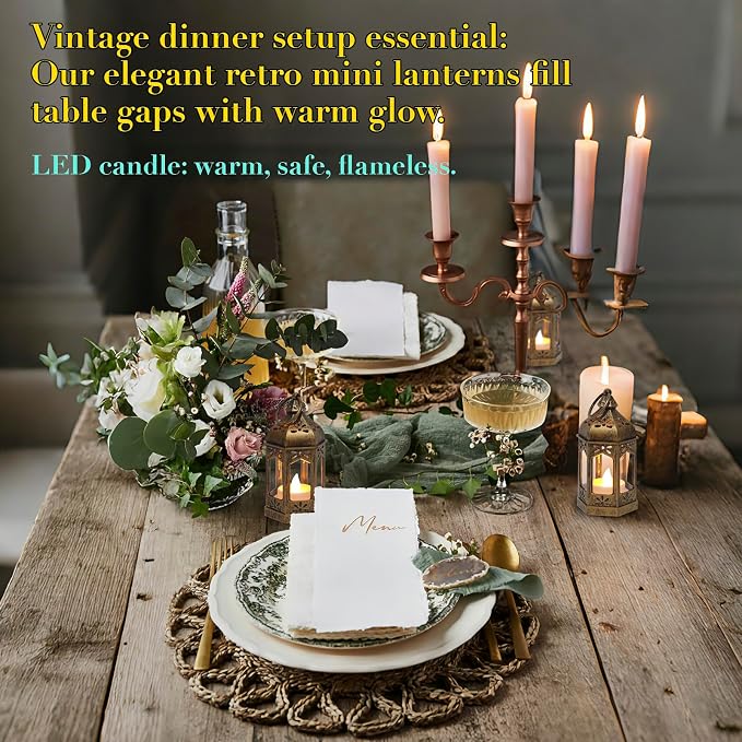 Mini Moroccan Lanterns with LED Tealight Set of 12, Vintage Brown Decorative Hanging Lanterns for Ramadan, Christmas, Halloween, Wedding, Fairy Party Decorations, Table Centerpiece