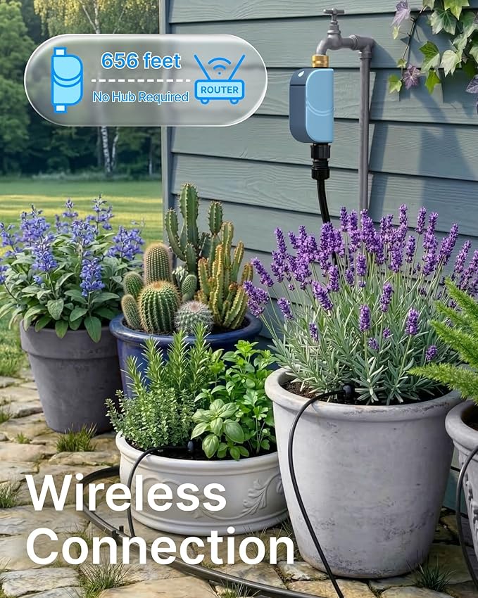 WiFi Water Timer for Garden Hose, Smart Sprinkler Controller with Heavy-Duty Brass Inlet & Flow Meter, No Hub Required, App Control Rain Delay Outdoor Hose Valve