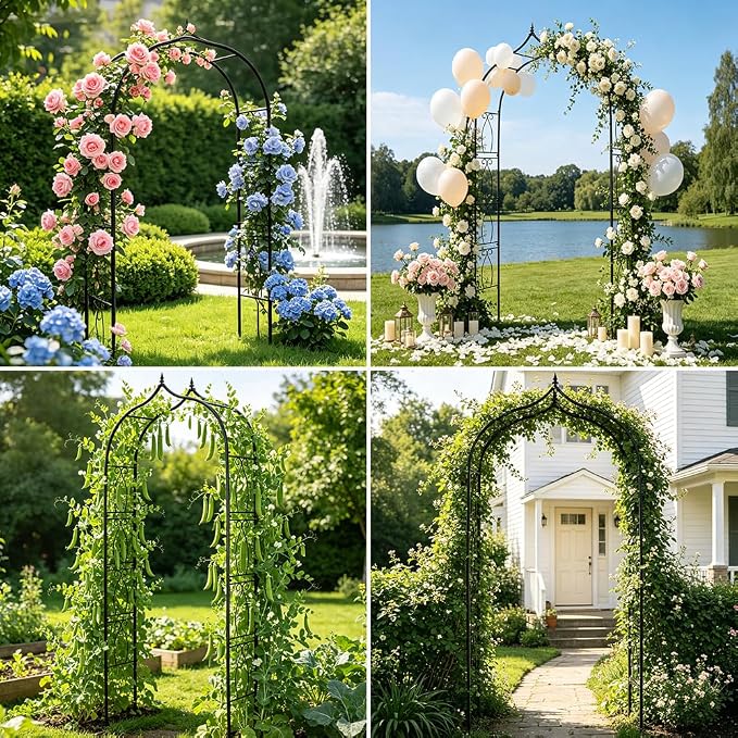Garden Arch Trellis 8Ft Arbor for Climbing Plants Heavy Duty Thickened Metal Frame Trellises Yard Outdoor Archway Wedding Party Ceremony