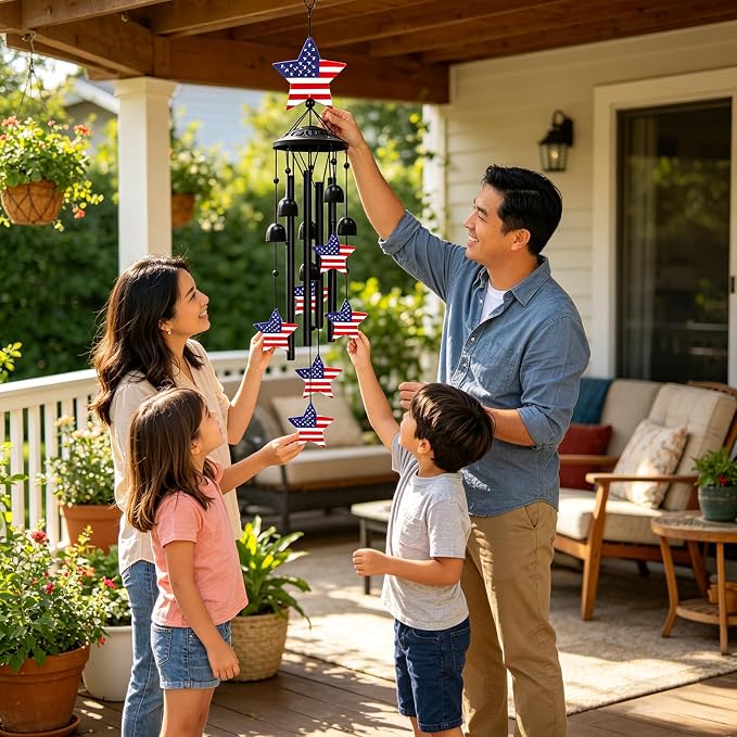 36 Inch American Flag Wind Chimes for Outside, 250th for Women Men – Memorial Day & Independence Day Decoration for Garden Porch Balcony Yard