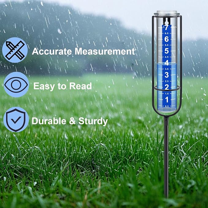Rain Gauge Replacement Tube, 2 Plastic Accurate Rain Gauges Outdoors Best Rated, 7" Capacity Rain Gauge Tube Replacement for Yard & Garden, Water Gauge for Rain