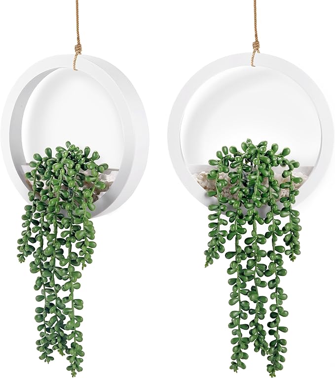 Der Rose 2 Pack Fake Plants Hanging Artificial Succulents Plants in White Pots for Living Room Bathroom Accessories Boho Wall Decor