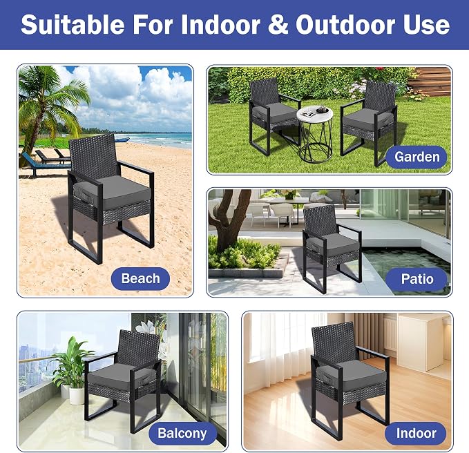IASEAHK is Outdoor Cushions 4pcs Set, 19" x 19" x 3" Waterproof Outdoor Cushions for Patio Furniture, Outdoors Seat Cushions with Handle and Ties, Dark Grey