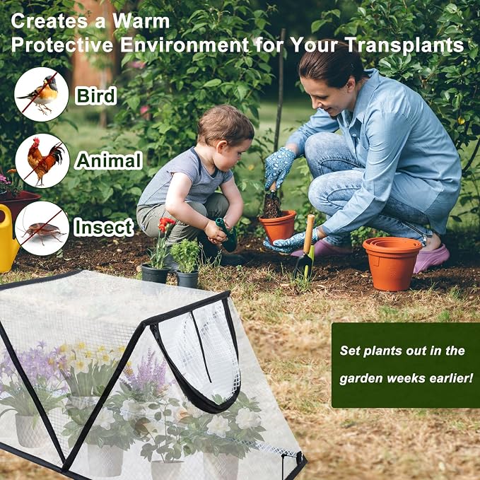 Garden Row Accelerator Plants Cover, Foldable Raised Garden Bed Cover with Zipper Door Waterproof Small Greenhouse Plant Cage Guard Protector for Vegetable Flower Fruits from Animals,31×13×14In