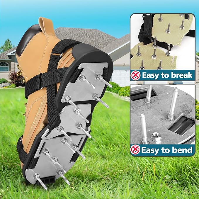 MOFEEZ Lawn Aerator Shoes for Grass - Pre-Assembled Grass Aerator Shoes for Lawn - Soil Yard Aerator Tool for Aerating Patio Garden, Black, Small