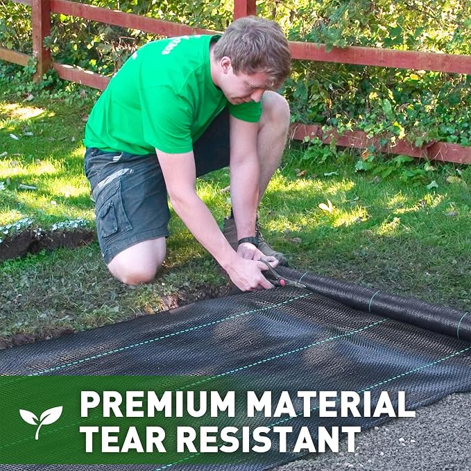 HOOPLE 3FT x100FT Weed Barrier Landscape Fabric Heavy Duty 3.2oz - Woven Polypropylene Ground Cover for DIY Gardening, Commercial Driveways, Erosion Control | Landscaping Fabric with Grommet Edges