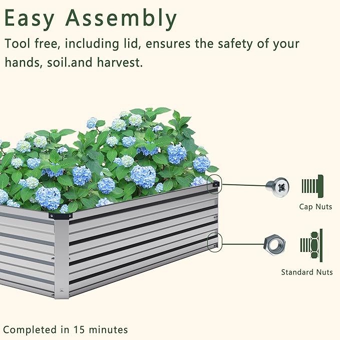 DIIYIV 12x4x1FT Galvanized Raised Garden Bed Kit,Vegetable Boxes-Rectangle Metal Flower Box,Large Planter Raised Beds Outdoor Garden for Planting,Fruit,Herb-Silver