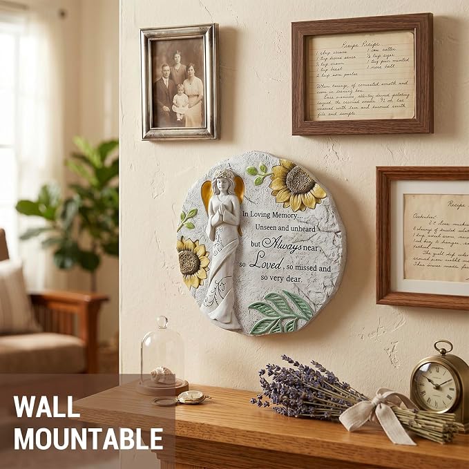 MyGift 9 Inch Resin Memorial Stepping Stone, Angel Prayer Garden Plaque, Sympathy Bereavement Gifts for Loss of Loved One, Outdoor Remembrance Stone
