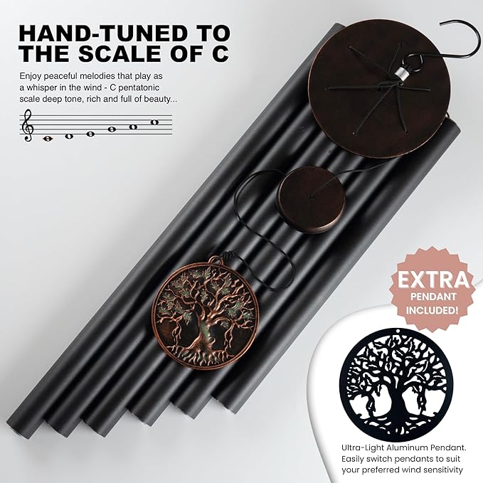 Vanquer Large Wind Chimes for Outside Deep Tone - 46'' Wind Chimes Outdoor Clearance, Memorial Windchimes, Sympathy Gift, Outdoor Décor, Patio, Home Décor, Vintage Black (46" Tree of Life)