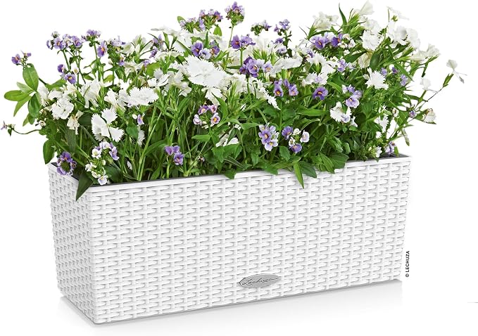 Lechuza BALCONERA Cottage 50 White, Self-Watering Window Box (Railing Planter), H7.5 L19.7 W7.5 in