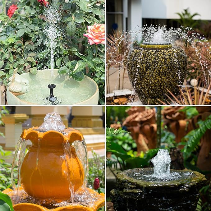 AISITIN 2.5W Solar Fountain Pump, DIY Outdoor Solar Water Fountain with 6 Nozzles and 4ft Water Pipe, Solar Powered Pump for Bird Bath, Ponds, Garden and Fish Tank Garden, Pond
