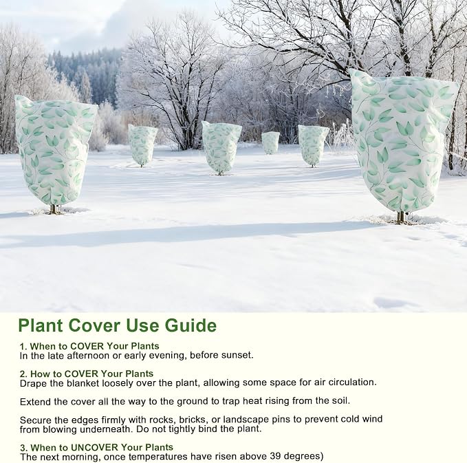 2 Pack Plant Covers Freeze Protection Winter Frost Covers with Zipper Drawstring Reusable Frost Cloth for Outdoor Winter Weather Shrubs Trees Jacket (70.9" X 82.7")