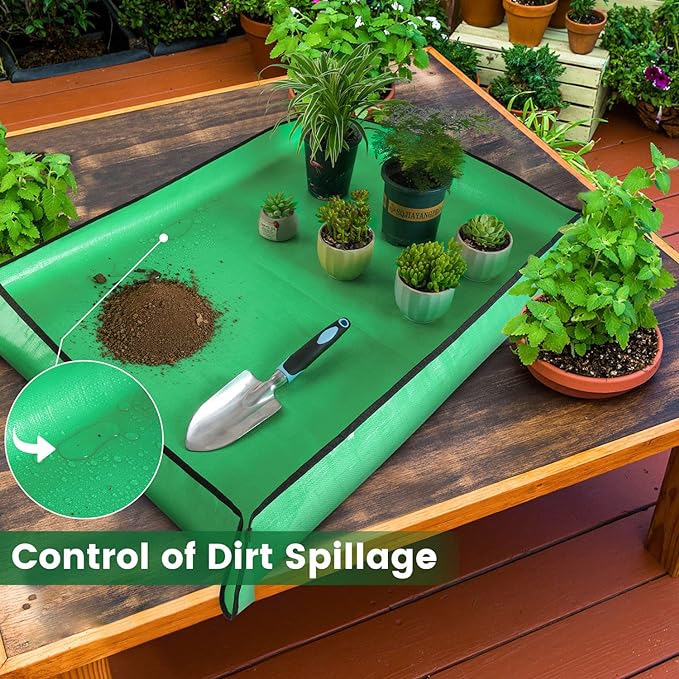 39.5" x 31.5" Large Repotting Mat for Indoor Plants Transplanting Control Mess Table Top Gardener Portable Potting Tray Succulent Potting Garden Mat Gardening Gifts for Women Plant Lady Gifts