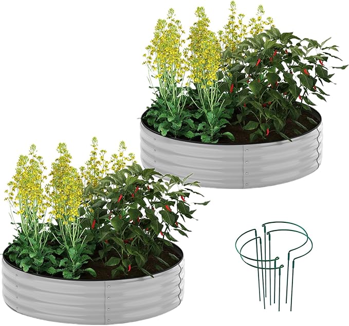 ZFHgarden Galvanized Metal Planter Raised Garden Bed Kit for Gardening Outdoor Garden Box Raised Flower Bed 2PC Gray 2X2X1FT