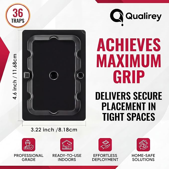 Qualirey 36 Pack Mouse Glue Traps 4.6x3.2 Inch, Pre-Baited Sticky Traps for Mice Rats Roaches Spiders, Heavy Duty Adhesive Glue Boards with Peanut Scent, No Touch Disposal, Indoor for Home (Black)