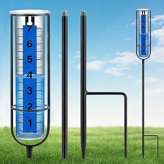 Rain Gauge Upgrade, 7" Freeze-Proof Rain Gauge Outdoor Best Rated, Large Clear Numbers and Adjustable Height - Stylish and Practical Rain Measuring Tool for Garden, Lawn, Patio