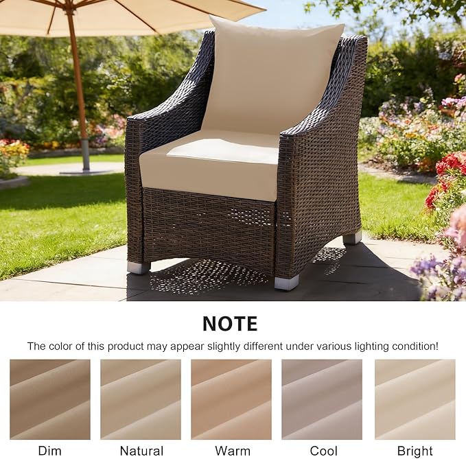Outdoor Deep Seat Cushion Set, 24x24 Inch Water-Resistant & Fade-Resistant Outdoor Chair Cushions, Patio Furniture Cushions with Removable Cover for Patio Chair, Sofa, Beige (Set of 6)
