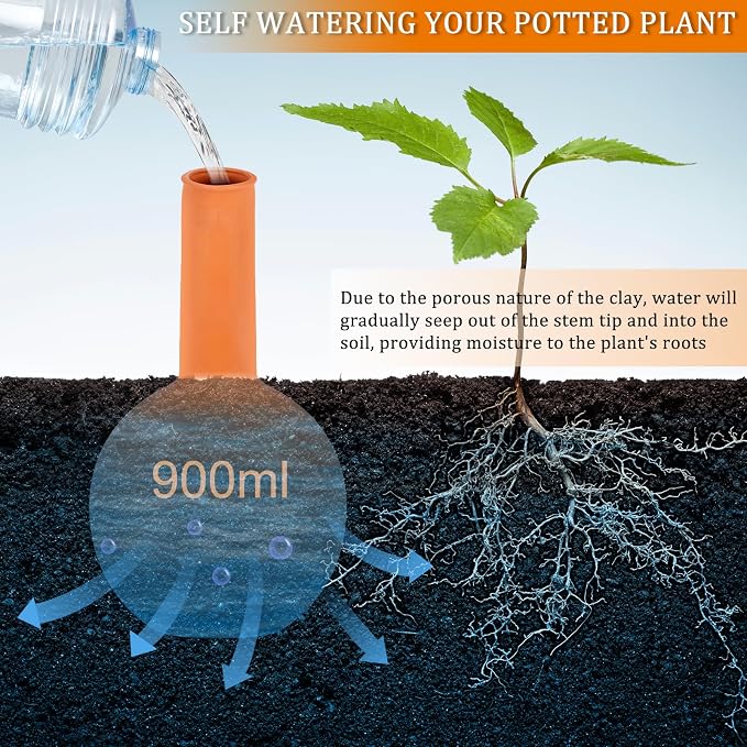 30 Oz Ollas Terracotta Watering Pots Large, Plant Watering Globes, Self-Watering Device, Terracotta Clay Watering Pot with Lid, Refill 2 Week Auto Irrigation System for Indoor & Outdoor Plant(2 Packs)