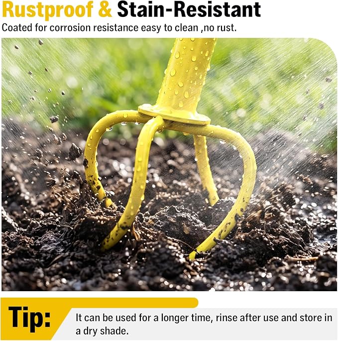 Garden Twist Tiller Manual Hand Tiller, Garden Claw Cultivator with Ergomomic Handle, Big Claw Steel Cultivator, Garden Tool Lawn Aerator Soil Loosener for Plant Box Garden Bed