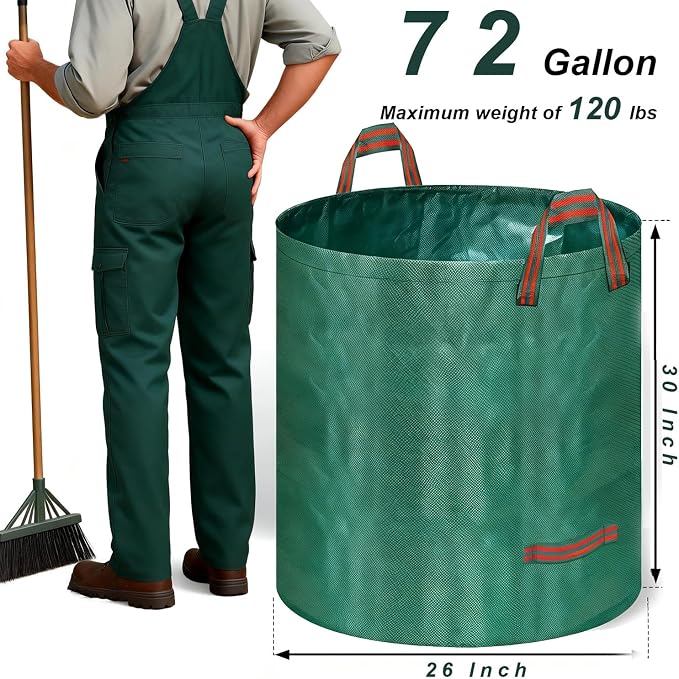 72-Gallon Reusable Yard Waste Bags: Hot Shot Tools 4 Pack Lawn & Leaf Bags – Heavy Duty Garden Waste Bags with Stand-Up Design & Reinforced Handles for Easy Yard Cleanup