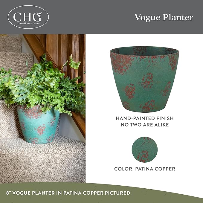 Classic Home and Garden by Growscape Vogue Planter Pots (8” Patina Copper)