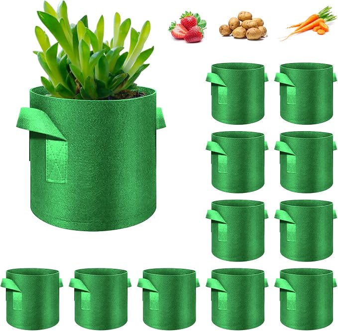 12-Pack 5 Gallon Plant Grow Bags, Thickened Nonwoven Fabric Pots with Handles, Vegetable Planter Bags Containers, Cloth Planters for Garden Vegetable/Flower/Plant/Fruits Outdoor (Green)