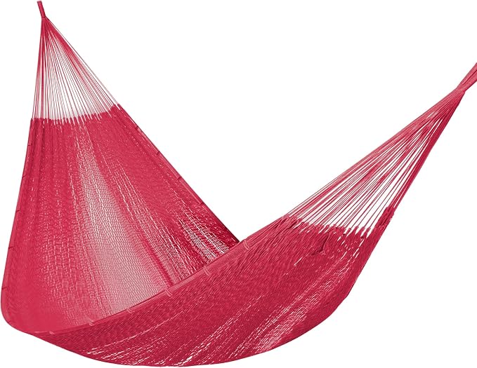 PNAEUT Handwoven Mayan Hammock, Thick Soft Rope Double Hammock for Outdoor Outside & Indoor, 600 lbs Capacity Heavy-Duty, Includes Tree Straps, Carabiners & Carrying Bag (Burgundy Fiesta Red, X-Large)