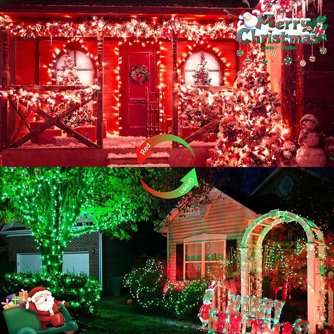 JMEXSUSS 100 LED Red & Green Christmas Lights Plug in, Christmas String Lights Indoor, 33ft Connectable Color Changing Light Outdoor for Party Decor