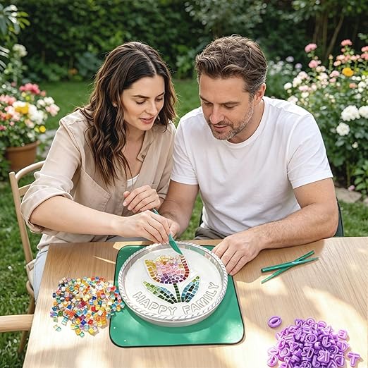 10 Set Reusable DIY Stepping Stone Mold Kit for Family Includes Round Cement Molds, Mosaic Tiles,Letter Mold Tiles,Carving Tools,Mat & Wire Outdoor Walkways Pavement Decoration ((10")