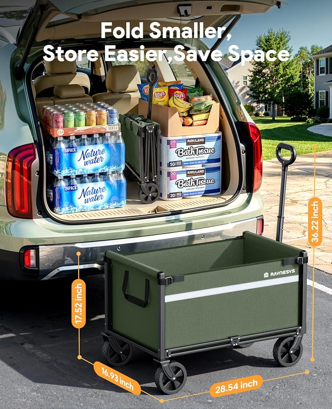 Wagons Carts Foldable, Collapsible Wagon Cart Foldable, 220LBS Heavy Duty Folding Wagon Carts with Wheels, Portable Utility Cart for Grocery Sports Garden Shopping Camping, Green