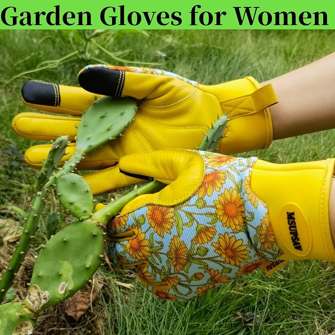 Gardening Gloves,Women Yard Work Garden Glove,Gifts | Thorn Proof,Puncture Resistant,Touchscreen,Gift,Leather,Spandex