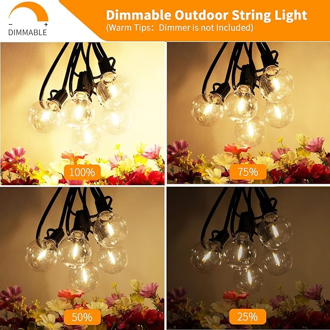 Svater Outdoor String Lights LED 60 FT, Patio Globe Lights with 32 Plastic G40 Bulbs, Waterproof Dimmable Outside Hanging Light for Backyard Bistro Cafe Porch Party Decor, 2700K Warm White