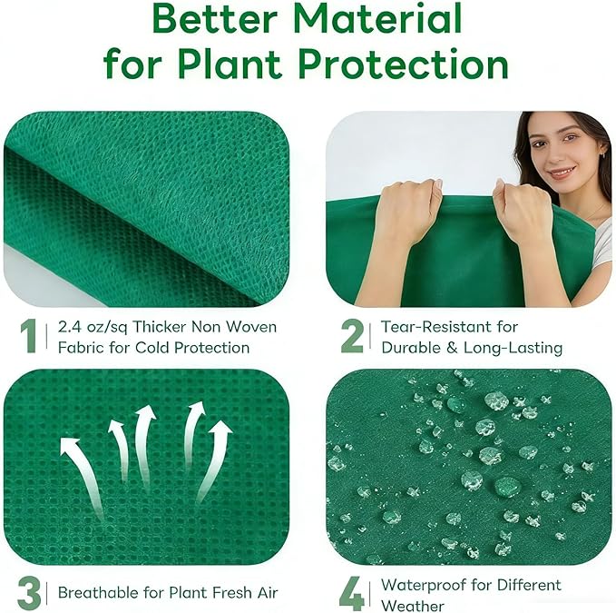 Plant Covers Freeze Protection-70"W x 70"H Large Frost Blankets for Outdoor Plants, 2.4oz/yd² Heavy-Duty Christmas Tree Covers with Zipper & Drawstring – Reusable Winter Plant Freeze Cloth