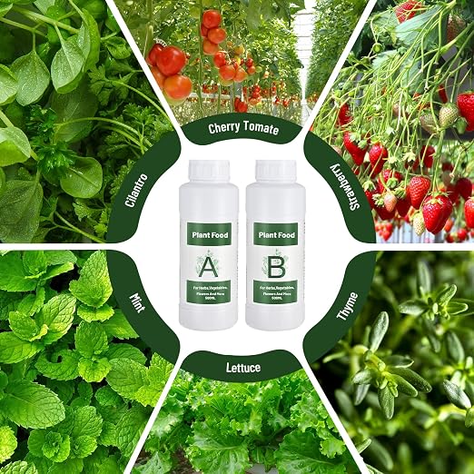 Tigvio 1000ml Hydroponic Nutrients A&B for Aerogarden Plant Food with 2 Measuring Cups - Fertilizer for Indoor Hydroponics Garden & Growing Vegetables, Fruits, Flowers (1000ml)