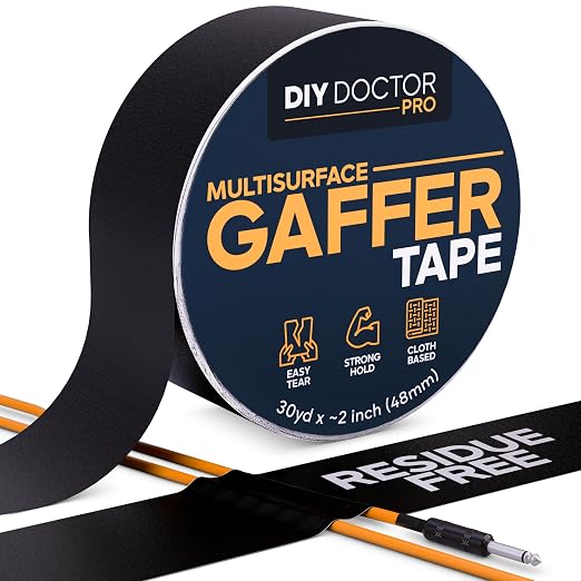 DIY Doctor Pro Professional Gaffer Tape 2inch (48mm) - Matte Cloth Adhesive for Multi-Purpose Use - 72 Rolls