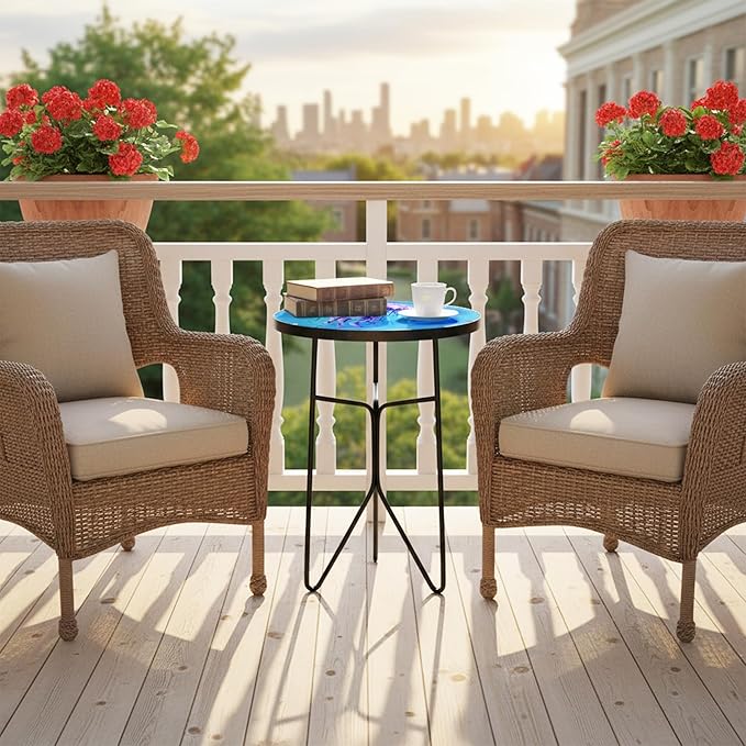 Folding Outdoor Side Tea Table,Jellyfish and Conch Small Accent Tables, Plant Tables Indoor,Garden or Living Room Decor Afternoon Tea Dinner Table, Simple Assembly Cast Iron Plant Stand