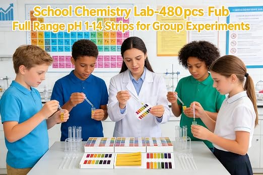 PH Test Strips and Pipette Droppers Set, 480pcs Universal pH.1-14 Test Papers with 24pcs Test Pipette Droppers, for Teaching, Research, Chemistry Experiment, Saliva Urine Water Soil & Diet pH