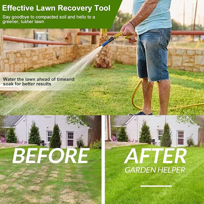 Manual Lawn Aerator Tool with 11 Steel Spikes, Easy Step-On Soil Aerator for Yard & Garden, Heavy Duty Lawn Spike Aerator with Foot Bar & T-Handle, Improve Drainage & Thicker Grass