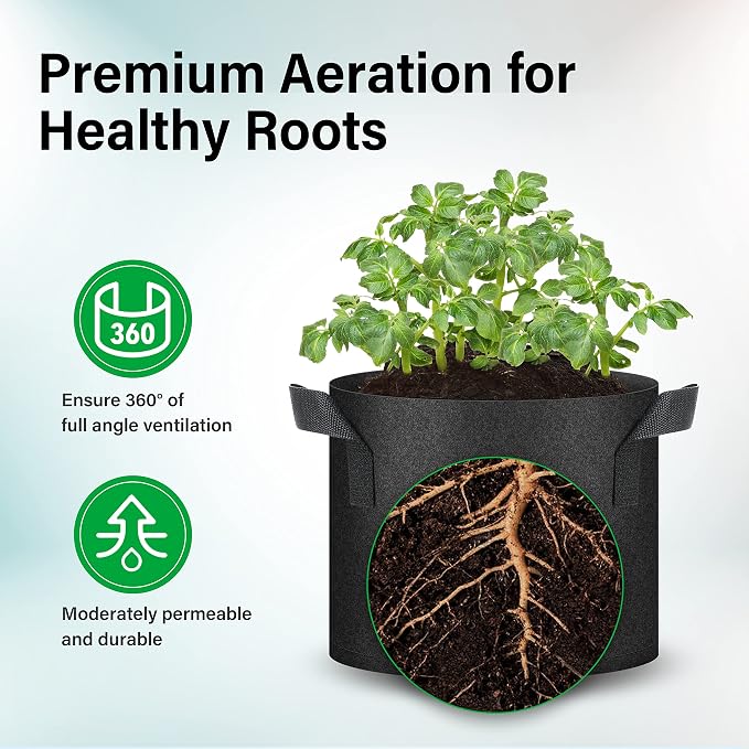 YSSOA 10-Pack 5 Gallon Grow Bags, Tomoato Plant Pots with Handles, Aeration Nonwoven Fabric, Heavy Duty Gardening Planter for Vegetable, Fruits and Flowers, Black