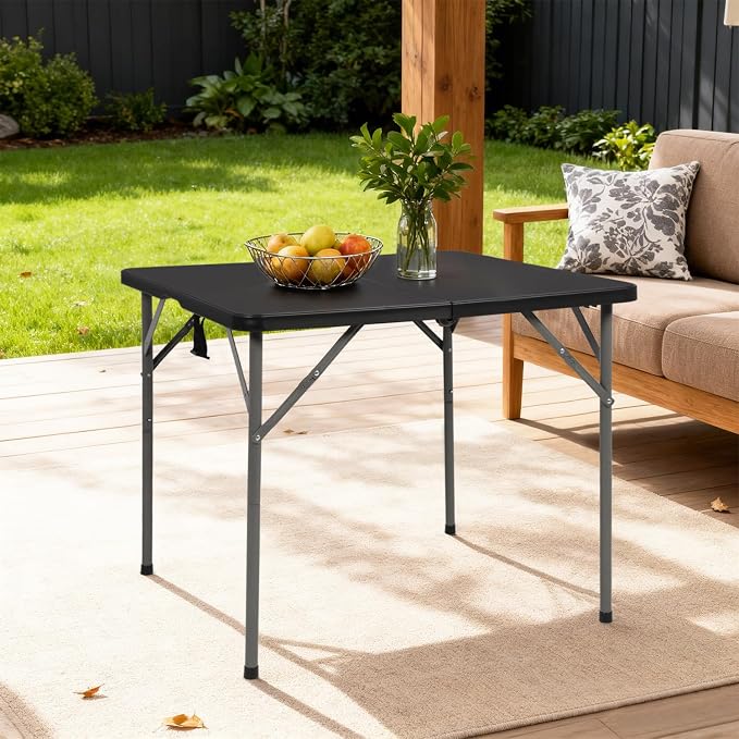 PayLessHere 34" Folding Tables Plastic Folding Card Table Half Portable Foldable Square Table for for Parties Wedding BBQ Camping, Black
