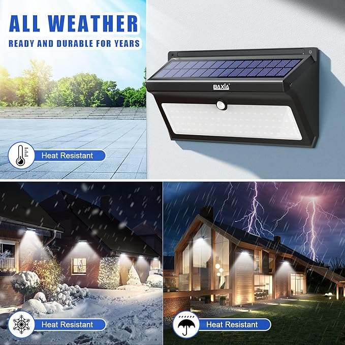 Solar Lights Outdoor, Wireless 100 LED Solar Motion Sensor Lights Waterproof Security Wall Lighting Outside for Front Door, Backyard, Steps, Garage, Garden (2000LM, 4PACK)
