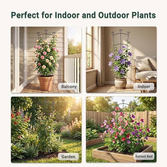 46.6" Tall Plant Trellis for Climbing Plants Indoor Outdoor, Durable Metal Trellis for Potted Plants, Adjustable Climbing Plant Support for Vines, Clematis, Morning Glories, Ivy, Black, 2 Pack