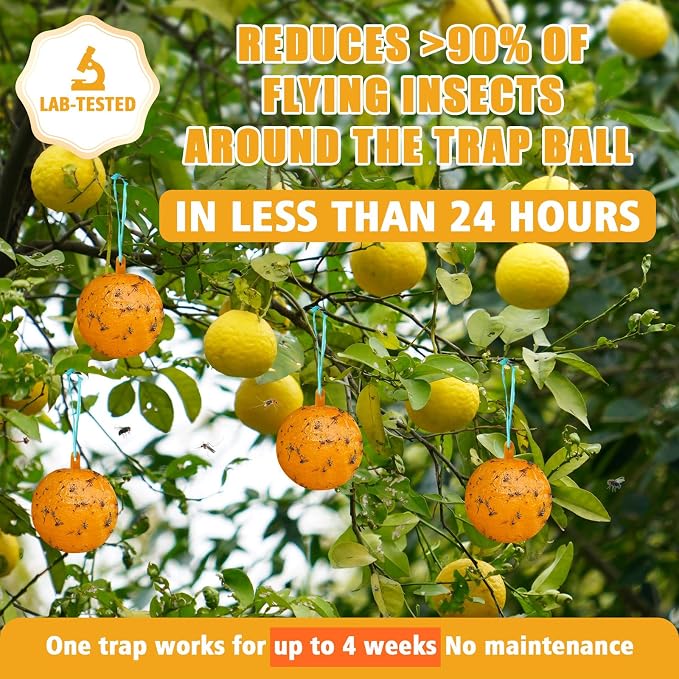 Sticky Insect Trap Ball, Osseph Fruit Fly Trap Balls for Indoor Outdoor 6pc, Physical Extra Sticky Hanging Bug Ball Catches Flie Gnat Wasps Mosquitoe Flying Insects (Orange)