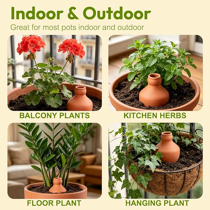 Plant Watering Devices 3 Pack Terracotta Vacation Plant Waterer Plant Self-Watering Stakes Terracotta Auto-Water Irrigation System Self Watering Devices for Indoor Outdoor Plants