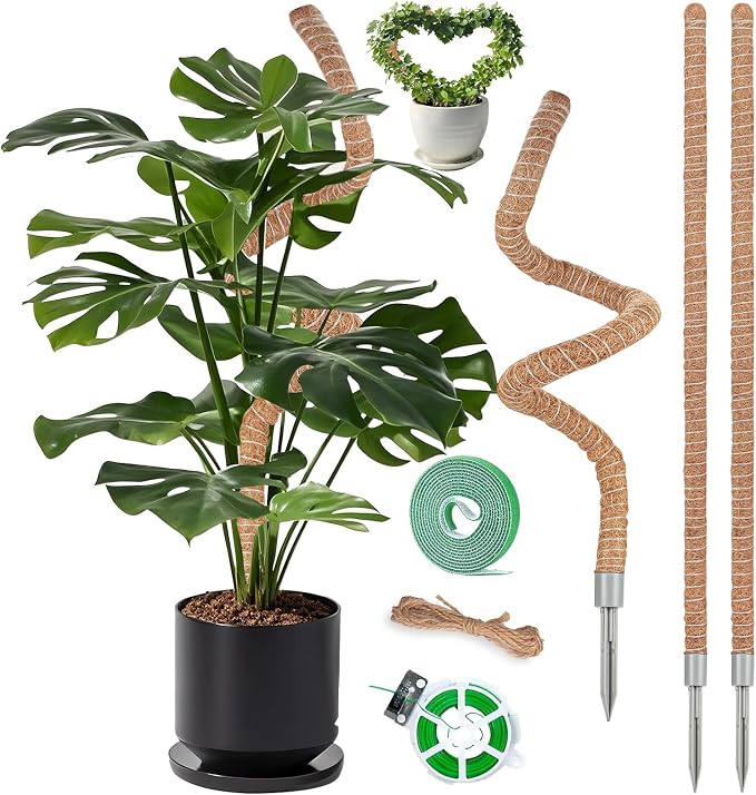3 Pack Moss Pole, 48 Inch Monstera Plant Support, Moss Poles for Climbing Indoor Plants, Bendable Coco Coir Plant Support Stakes for Potted Plants, Pothos, Philodendron