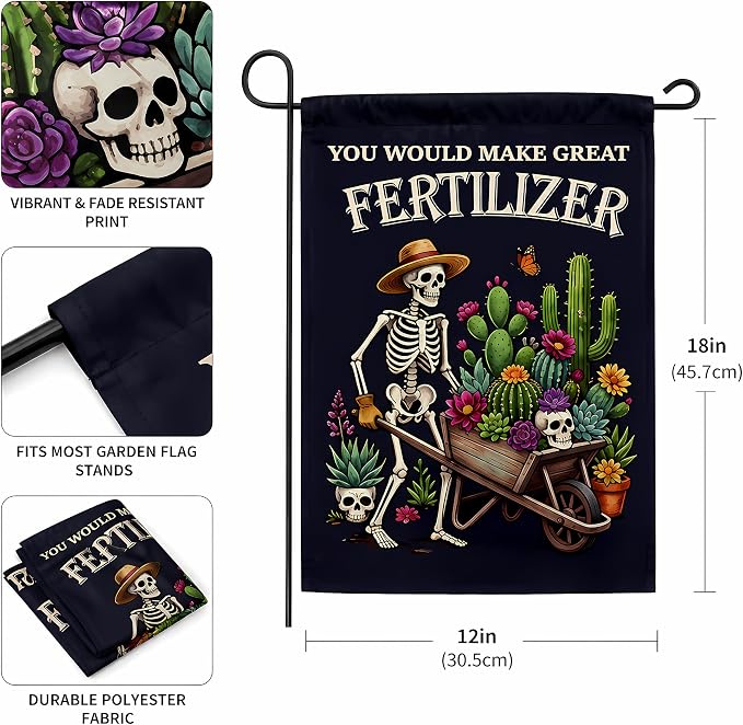 Halloween Decorations - Halloween Skeleton Garden Flag | Double Sided Halloween Accessories Backdrop Banner - Halloween Party Favors Supplies Decor for Garden Yard Porch Patio Lawn Outdoor Outside