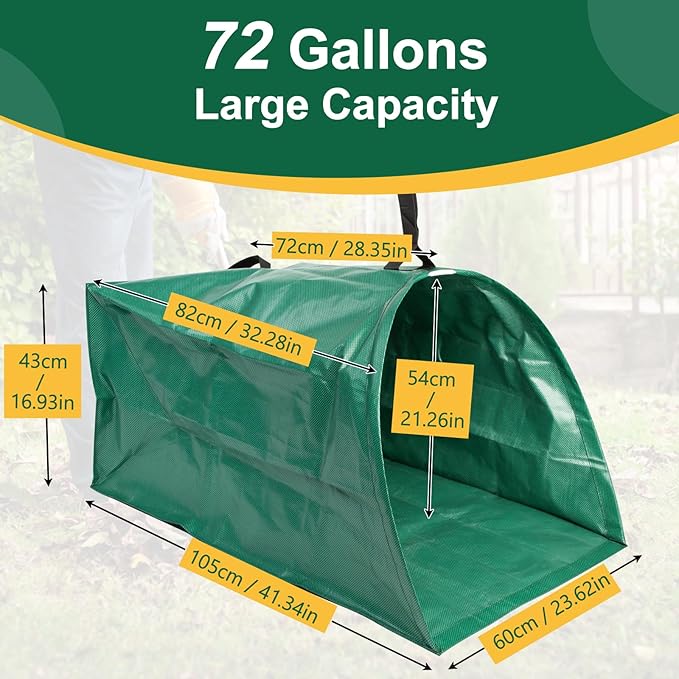 2 Pack 72 Gallon Large Leaf Collector, Foldable Reusable Yard Waste Bags, Heavy Duty Dustpan Type Garden Leaf Bags with Gloves