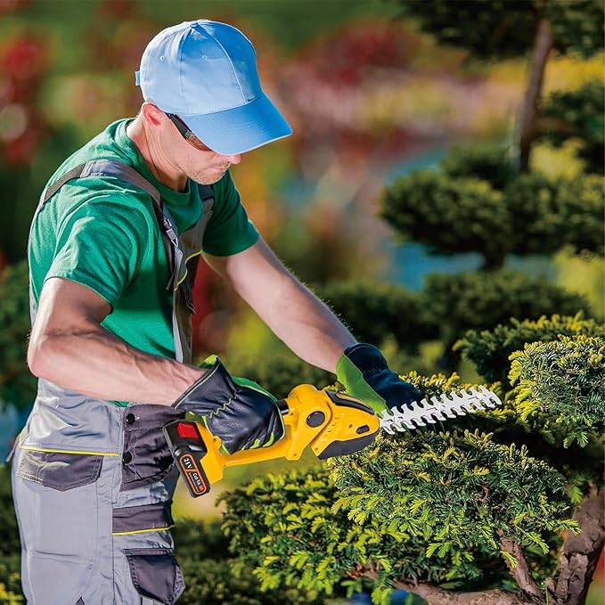 Hedge Trimmer Cordless with Battery and Charger 21V Electric Brush Grass Shrub Trimmer 2 in 1 Handheld Mini Grass Shears Grass Cutter Battery Powered Hedge Trimmer Yellow